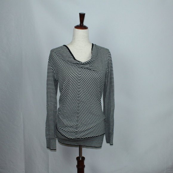 NWT Ann Taylor Black & White Striped Long Sleeve Sweater with Drapey Neckline - Picture 3 of 5